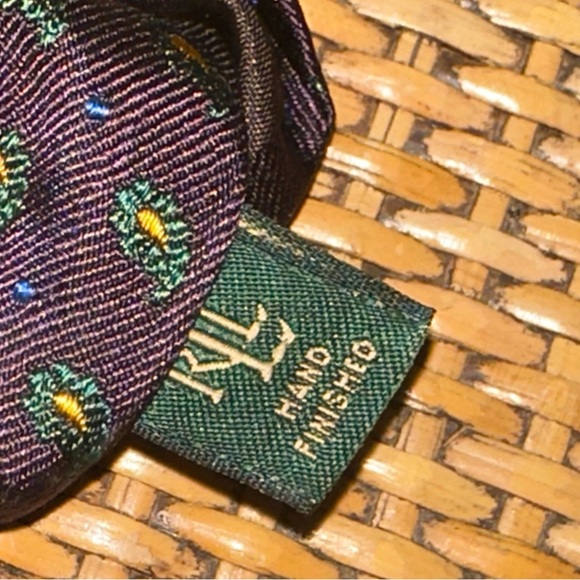 Lauren Ralph Lauren Mens Tie Hand Finish 100% Silk Made In USA Purple Preppy Y2K - Picture 7 of 8